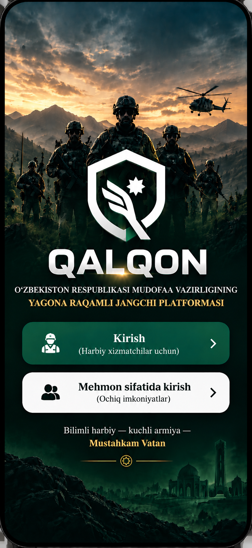 QALQON ilovasining kirish sahifasi